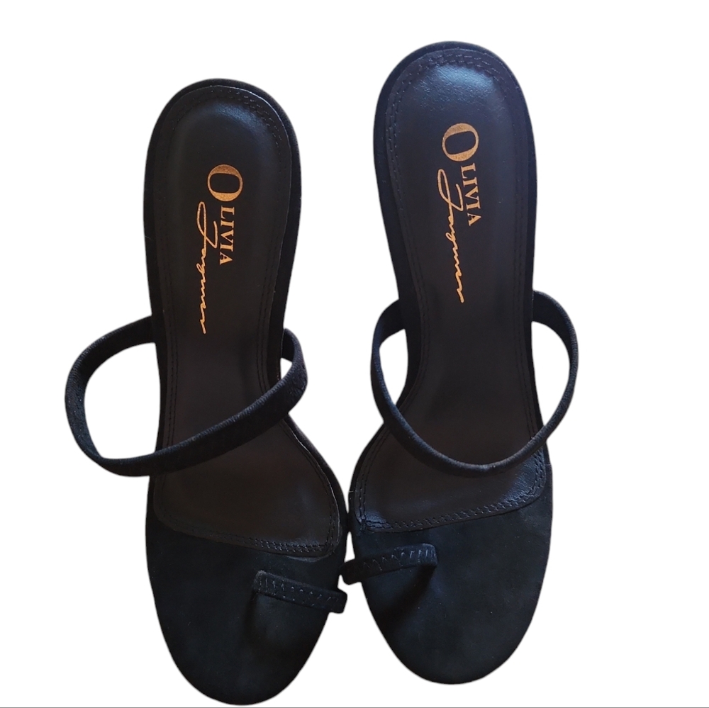Olivia Ferguson black toe heel suede sandals